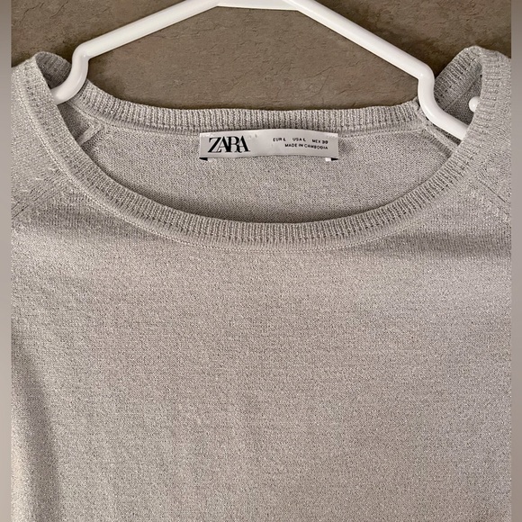 Zara top round neckline-long sleeve-grey with metallic fibers-new, never worn - Picture 3 of 11